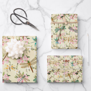 Feuille De Papier Cadeau Dragonflies florales