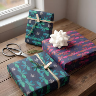 Feuille De Papier Cadeau Dragonfly de minuit