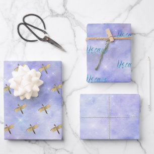 Feuille De Papier Cadeau Dragonfly Gold de Purple Aqua Dream