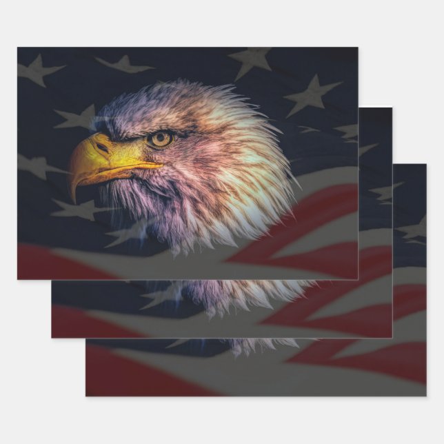 Feuille De Papier Cadeau Drapeau américain Bald Eagle (Lot)