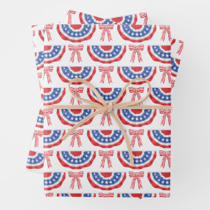 Feuille De Papier Cadeau Drapeau américain Bunting et noeuds américains d'é