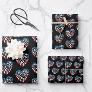 Feuille De Papier Cadeau Drapeau américain - Coeur de football féminin