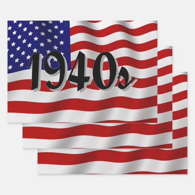 Feuille De Papier Cadeau Drapeau américain des années 1940 (Lot)
