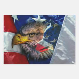 Feuille De Papier Cadeau Drapeau américain du loup d'aigle chauve