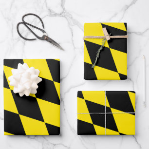 Feuille De Papier Cadeau Drapeau bavarois diamant noir et jaune