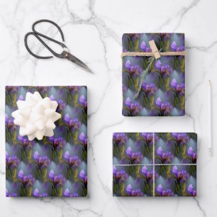 Feuille De Papier Cadeau Drapeau bleu Iris Fleur Nature Motif d'art