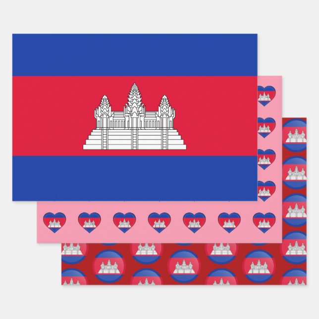 Feuille De Papier Cadeau Drapeau cambodgien, coeur et mode cambodgienne (Lot)