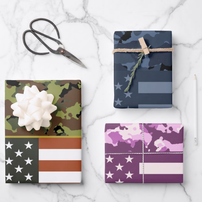 Feuille De Papier Cadeau Drapeau Camo américain (Recto)
