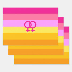 Feuille De Papier Cadeau Drapeau de fierté lesbienne à l'aube des femmes qu