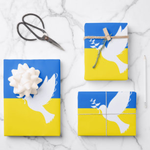 Feuille De Papier Cadeau Drapeau de l'Ukraine - La colombe de la paix - Lib