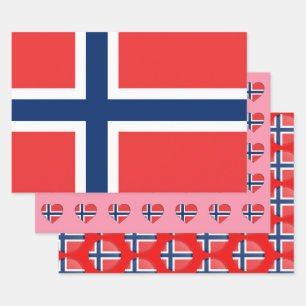 Feuille De Papier Cadeau Drapeau norvégien, Coeur et mode norvégienne / G