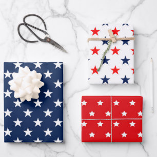 Feuille De Papier Cadeau Drapeau Patriotique Rouge, Blanc & Bleu USA Motif