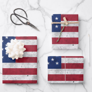 Feuille De Papier Cadeau Drapeau USA vintage rouge blanc bleu patriotique a