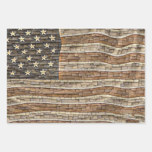 Feuille De Papier Cadeau Drapeau vintage Patriotique USA sur mur de pierre
