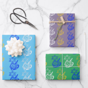 Feuille De Papier Cadeau Dreidels + Stars