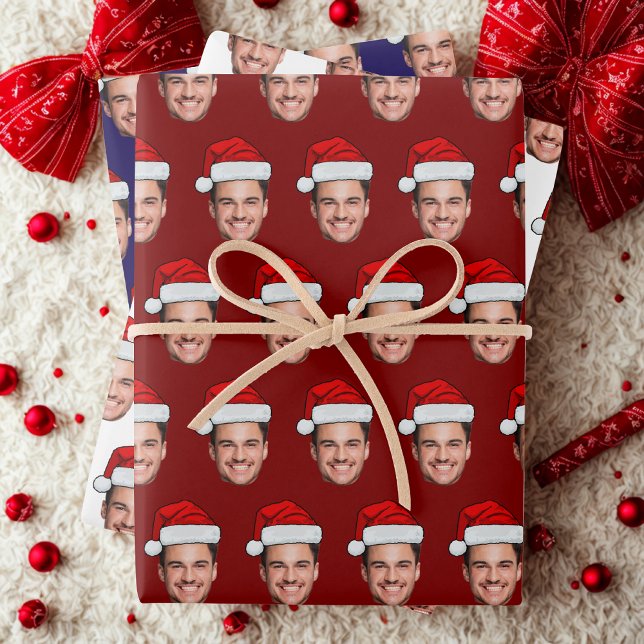 Feuille De Papier Cadeau Drôle de visage personnalisé Photo Chapeau de Père (Créateur téléchargé)