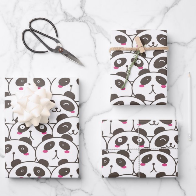 Feuille De Papier Cadeau Drôle Doodle Ours Panda (Recto)