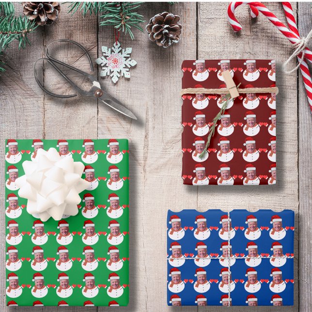 Feuille De Papier Cadeau Drôle Joe Biden Snowman Custom Face Photo Xmas (Créateur téléchargé)