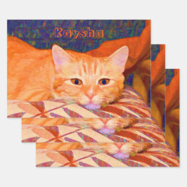 Feuille De Papier Cadeau Drôle Mette Bright Orange Tabby Chat Découpage