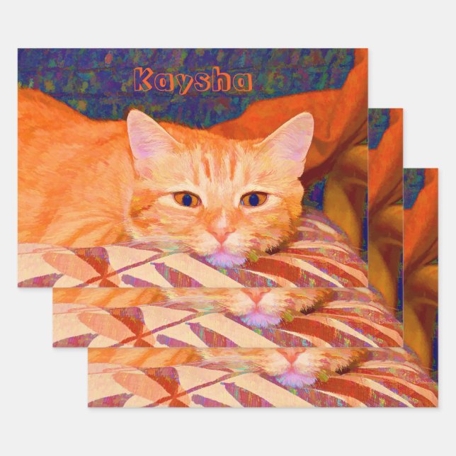 Feuille De Papier Cadeau Drôle Mette Bright Orange Tabby Chat Découpage (Lot)