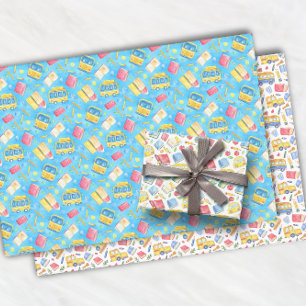 Feuille De Papier Cadeau Drôle motif d'autobus scolaire de rentrée des clas