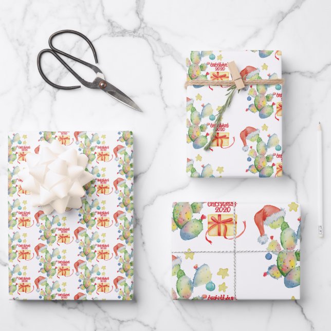 Feuille De Papier Cadeau Drôle Noël Cactus Covid 2020 (Recto)
