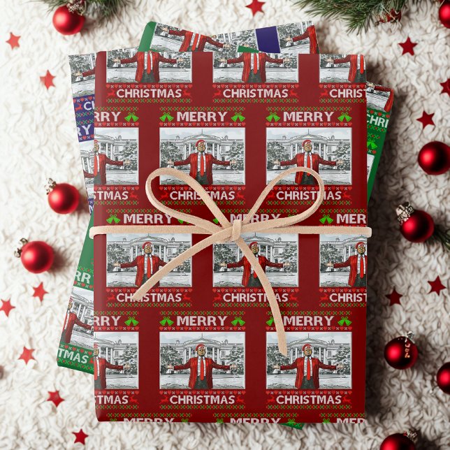 Feuille De Papier Cadeau Drôle Père Noël Trump Joyeux Noël (Créateur téléchargé)