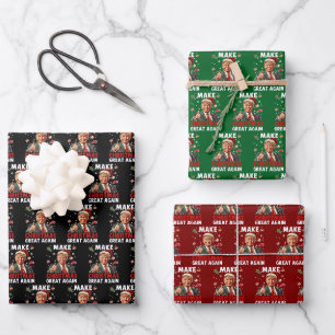 Feuille De Papier Cadeau Drôle Père Noël Trump   Rendre Noël super