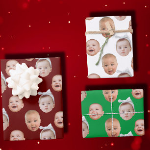 Feuille De Papier Cadeau Drôle personnalisé bébé visage photo visage 3 phot