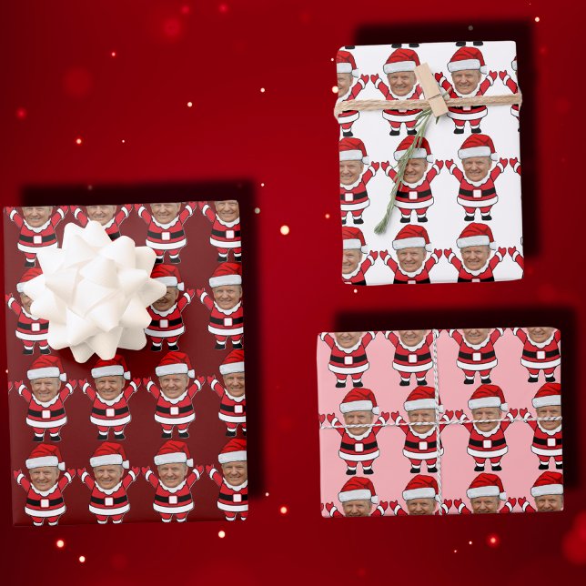 Feuille De Papier Cadeau Drôle personnalisé photo Père Noël Head Trump rose (Créateur téléchargé)