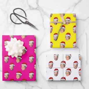 Feuille De Papier Cadeau Drôle personnalisé photo tête Père Noël