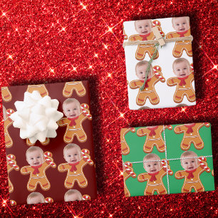 Feuille De Papier Cadeau Drôle personnalisé photo visage Gingerpain bébé