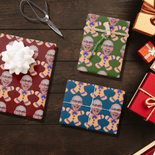 Feuille De Papier Cadeau Drôle Personnalisé Visage Photo Gingerbread Hommes