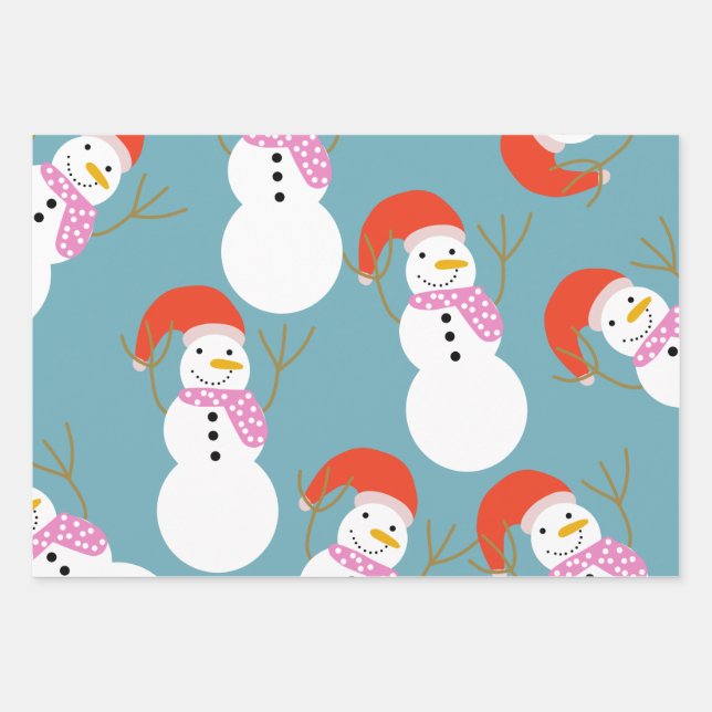 Feuille De Papier Cadeau Drôle Snowman de Noël (Devant)