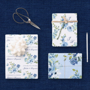 Feuille De Papier Cadeau Dusty Blue Vintage Floral Mariage