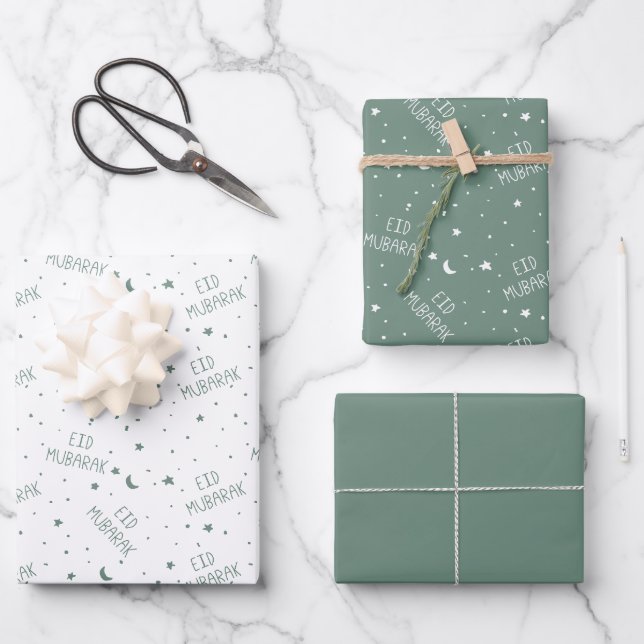 Feuille De Papier Cadeau Dusty Green Kids Aïd Moubarak (Recto)