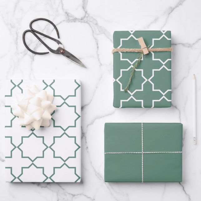 Feuille De Papier Cadeau Dusty Green Motif arabe marocain (Recto)