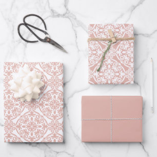 Feuille De Papier Cadeau Dusty rose classique Vintage sans joint Damask mot