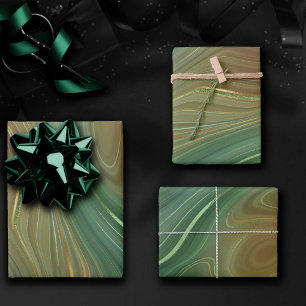 Feuille De Papier Cadeau Earthy Emerald Strata Agate d'encre verte et dor