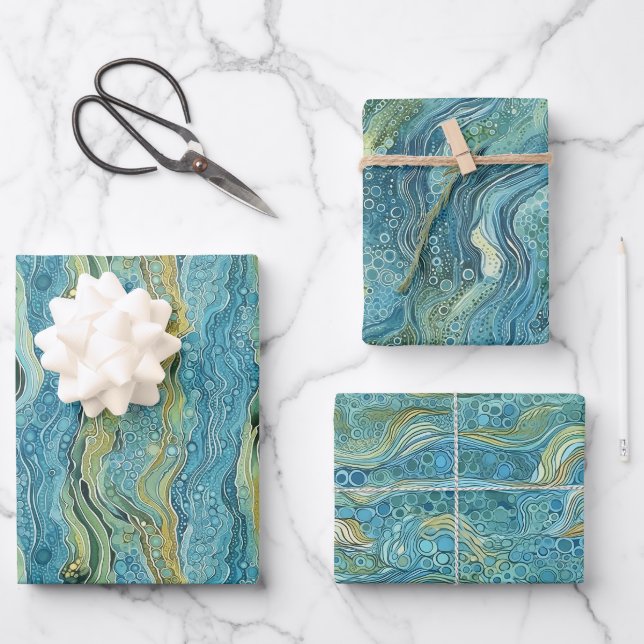 Feuille De Papier Cadeau Eau, vagues, sous l'eau, rivières (Recto)
