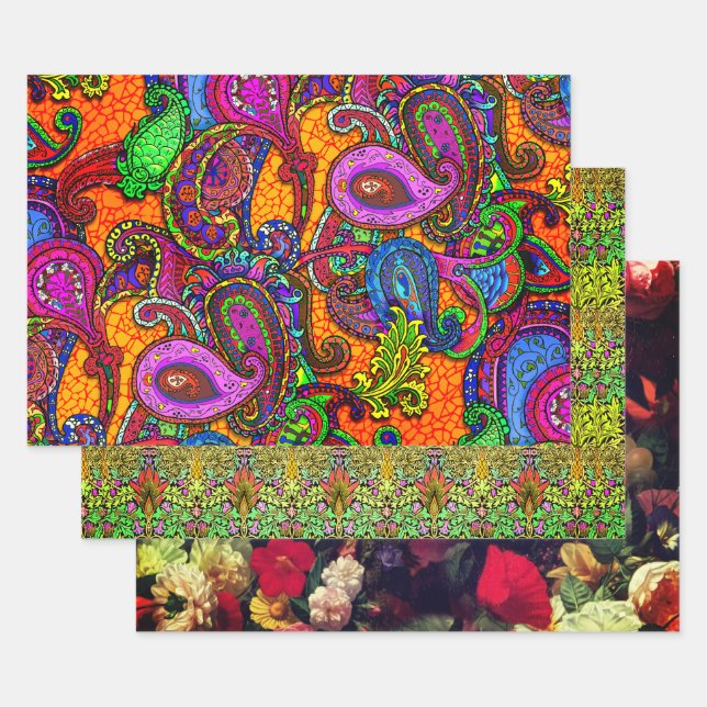 Feuille De Papier Cadeau Échantillon floral Nouveau Paisley (Lot)