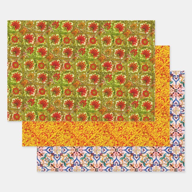 Feuille De Papier Cadeau Échantillon Motif méditerranéen (Lot)