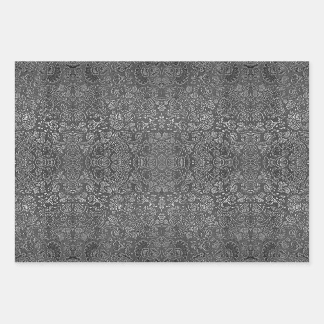 Feuille De Papier Cadeau Échantillons Abstraits blanc étincelant et noir (Devant)