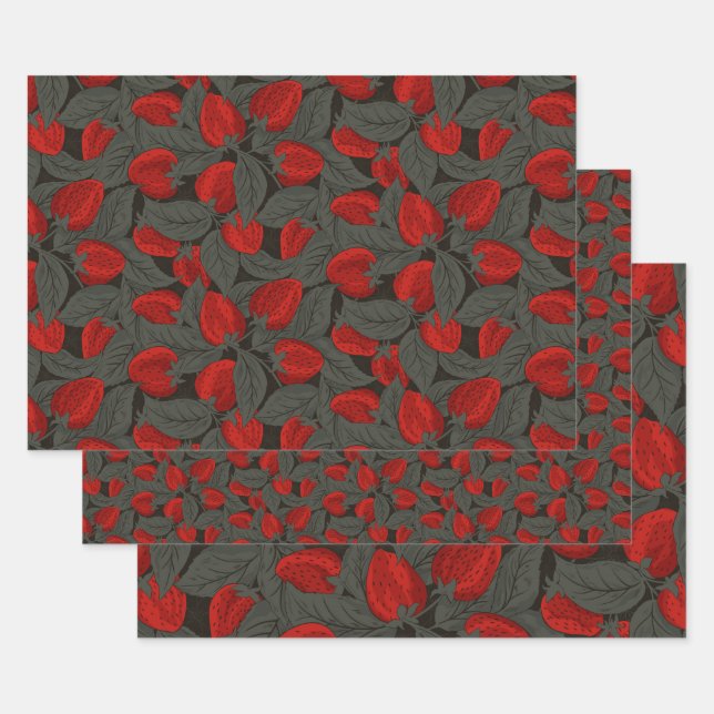 Feuille De Papier Cadeau Echelles de fraise différentes (Lot)