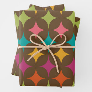 Feuille De Papier Cadeau Éclats de couleur rétro milieu de siècle sur fond