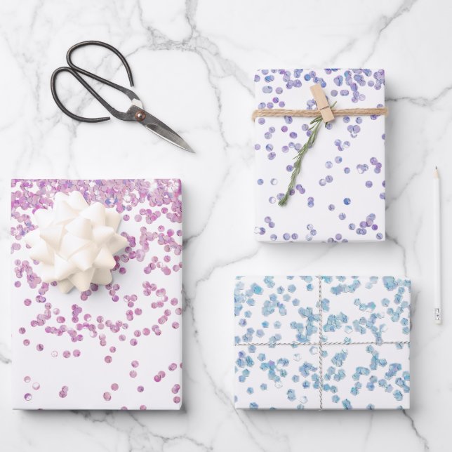 Feuille De Papier Cadeau Éclats rose pourpre et bleu (Recto)