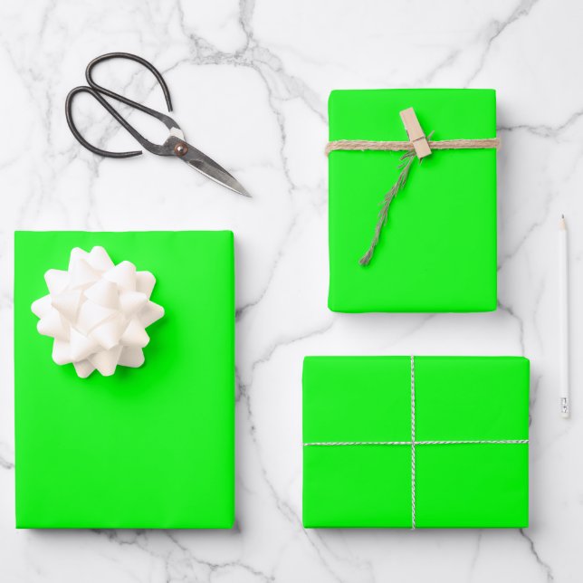 Feuille De Papier Cadeau Écran vert néon moderne brillant solide cadeau sim (Recto)