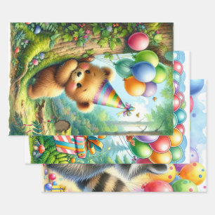 Feuille De Papier Cadeau Écureuil de dessin animé, ours de bébé et Racoon A