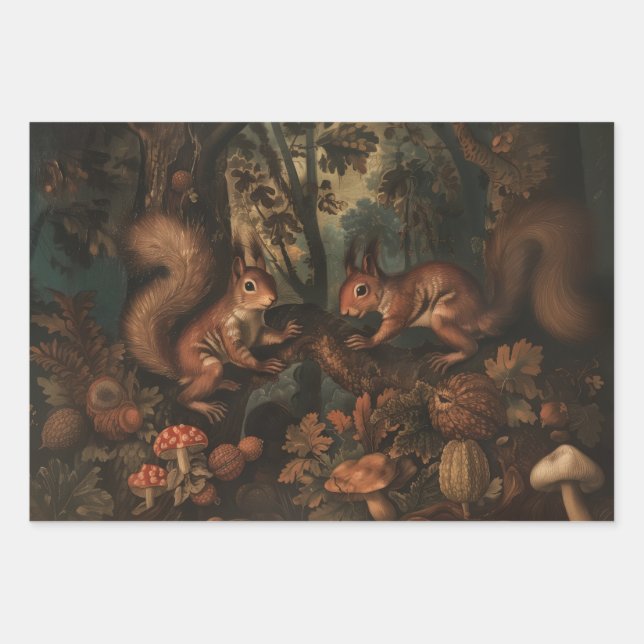 Feuille De Papier Cadeau Écureuil - Peinture à l'huile Style d'enveloppemen (Devant)