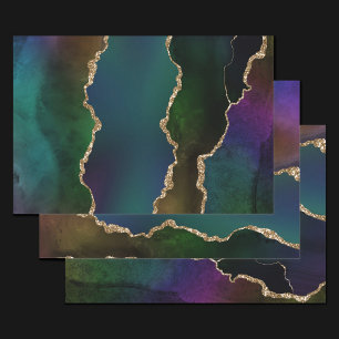 Feuille De Papier Cadeau Edgy Agate Sombre Moody Jewel Tone Mystic Turquo